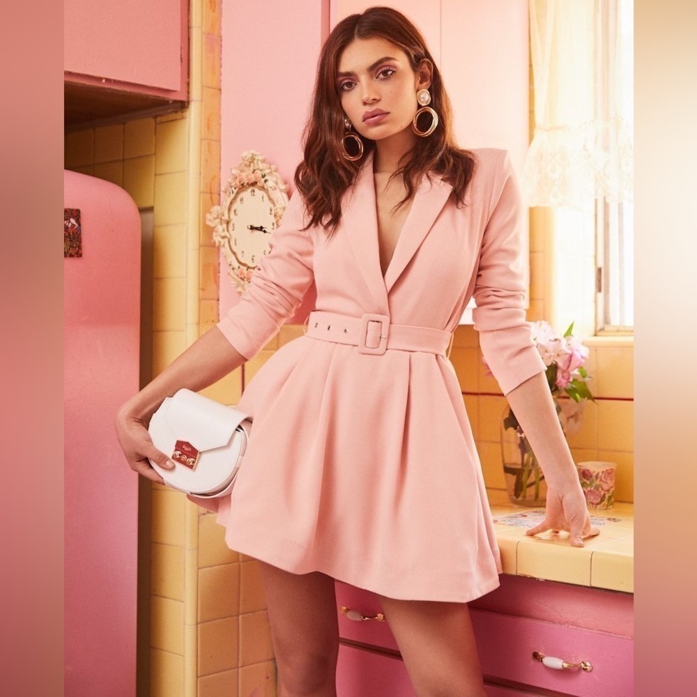 NBD / NWT Justyna Belted blazer wrap mini Dress Pink Medium M